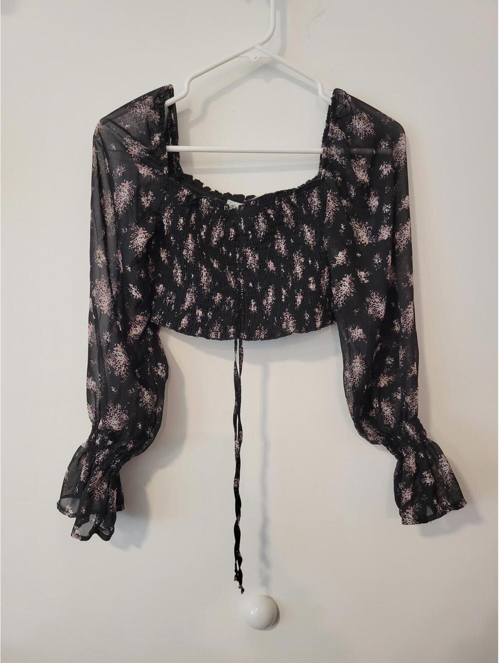 Almost Famous Black Crop Top with Pink Floral Print